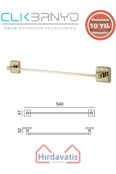 ÇELİK BANYO Paslanmaz Pirinç Kumru Uzun Havluluk 60cm Altın Sarı Gold ürün görseli 1