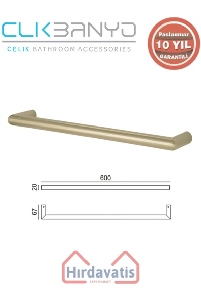 ÇELİK BANYO Paslanmaz Pirinç Flora Küvet Kolu Rozetsiz 60cm Altın Sarı Gold ürün görseli 1