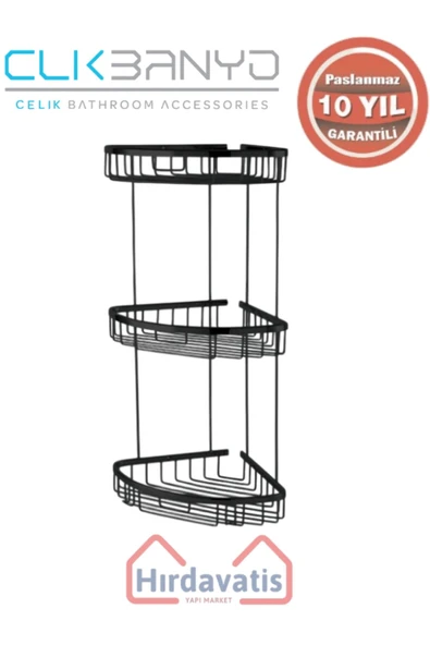 ÇELİK BANYO Paslanmaz Pirinç Zerrin Üçlü 18x18cm Sabunluk Şampuanlık Ve Köşe Süngerlik Mat Siyah ürün görseli 1