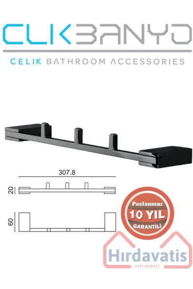 CLK BANYO Paslanmaz Pirinç Mat Siyah Titanik 3'lü Set Askılık ürün görseli 1