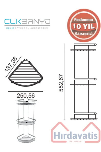 CLK BANYO Çelik Zerrin 304 Üçlü 19x19cm - Resim 2