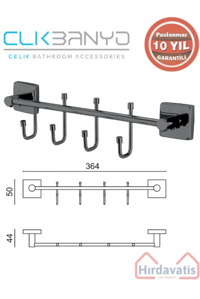 ÇELİK BANYO Paslanmaz Pirinç Vizyon Çıkmalı 4’lü Askılık Mat Siyah ürün görseli 1