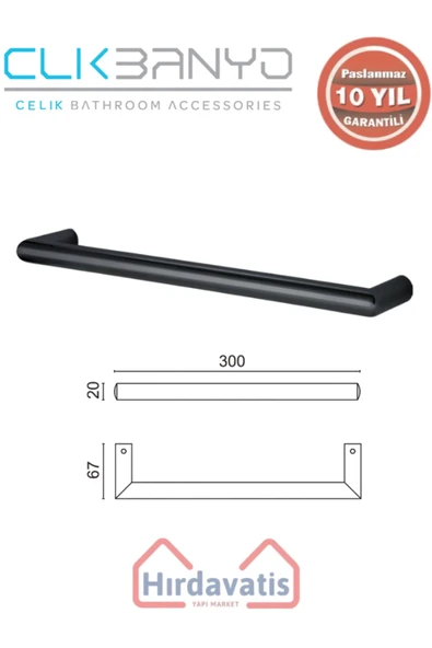 ÇELİK BANYO Paslanmaz Pirinç Flora Küvet Kolu Rozetsiz 30cm Mat Siyah ürün görseli 1