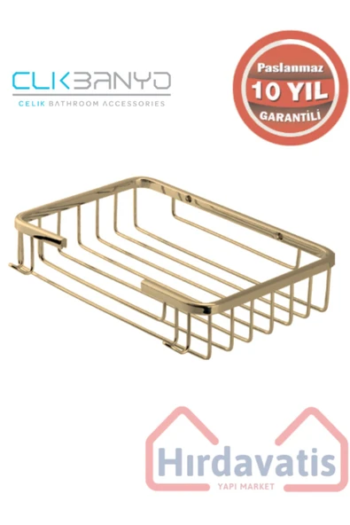 CLK BANYO Paslanmaz Pirinç Taci 22x15cm Şampuanlık Banyo Rafı Süngerlik Altın Gold ürün görseli 1