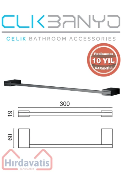 ÇELİK BANYO Paslanmaz Pirinç Titanik 30 Cm Uzun Havluluk Mat Siyah ürün görseli 1