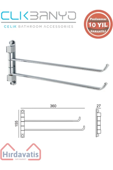 ÇELİK BANYO Paslanmaz Pirinç Mercan 2’li Döner Havluluk ürün görseli 1