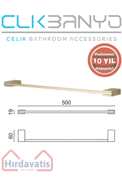 ÇELİK BANYO Paslanmaz Pirinç Titanik 50 Cm Uzun Havluluk Altın Sarı Gold ürün görseli 1