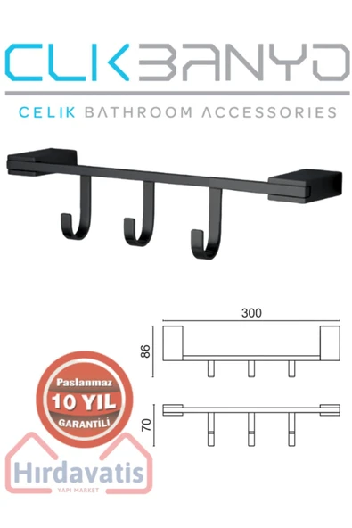 ÇELİK BANYO Havlu Askısı Paslanmaz Pirinç Titanik 3'lü Askılık Mat Siyah ürün görseli 1
