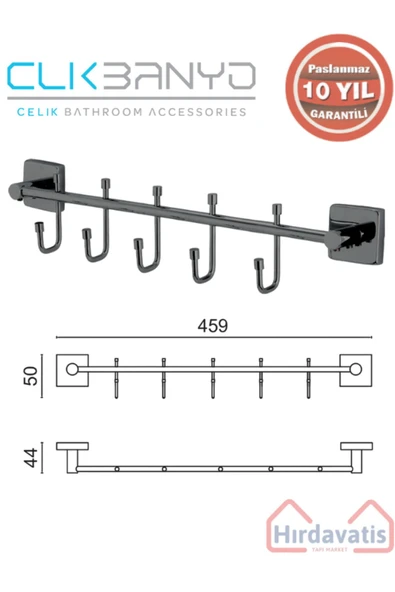 ÇELİK BANYO Paslanmaz Pirinç Vizyon Çıkmalı 5’li Askılık Mat Siyah ürün görseli 1