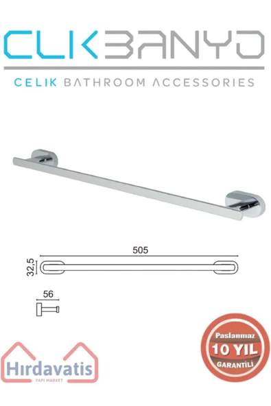 ÇELİK BANYO Paslanmaz Pirinç Zirve Uzun Havluluk 50cm ürün görseli 1