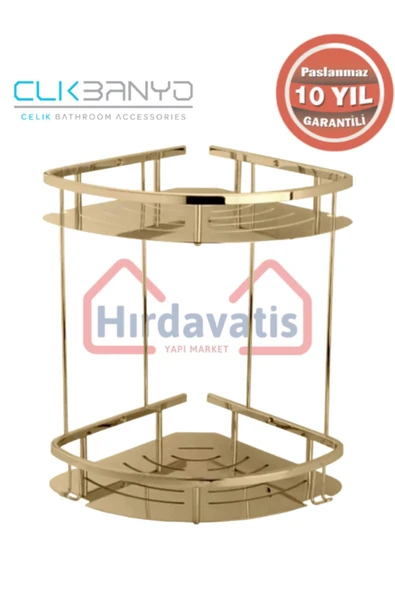 ÇELİK BANYO Paslanmaz Pirinç Marin 2'li 19x19 Cm Şampuanlık Süngerlik Banyo Rafı Altın Gold ürün görseli 1