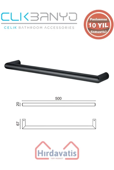 ÇELİK BANYO Paslanmaz Pirinç Flora Küvet Kolu Rozetsiz 50cm Mat Siyah ürün görseli 1
