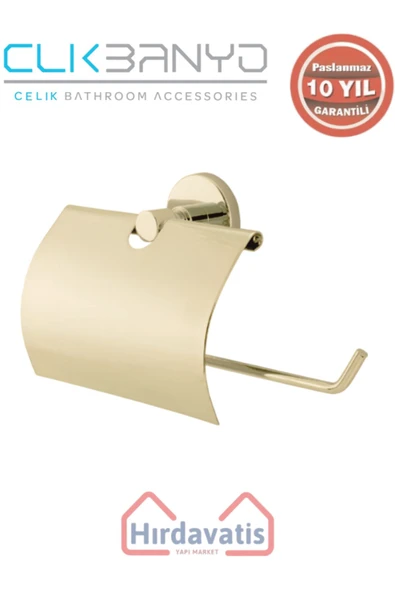ÇELİK BANYO Paslanmaz Pirinç Flora Geniș Kapaklı Kağıt Havluluk Altın Sarı Gold ürün görseli 1