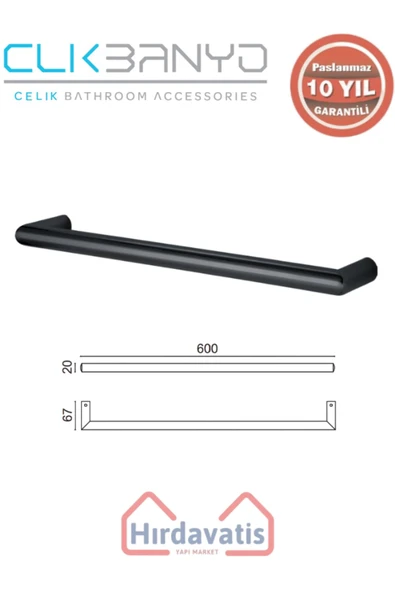 ÇELİK BANYO Paslanmaz Pirinç Flora Küvet Kolu Rozetsiz 60cm Mat Siyah ürün görseli 1