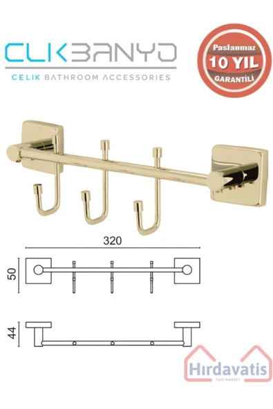 ÇELİK BANYO Paslanmaz Pirinç Vizyon Çıkmalı 3’lü Askılık Altın Sarı Gold ürün görseli 1