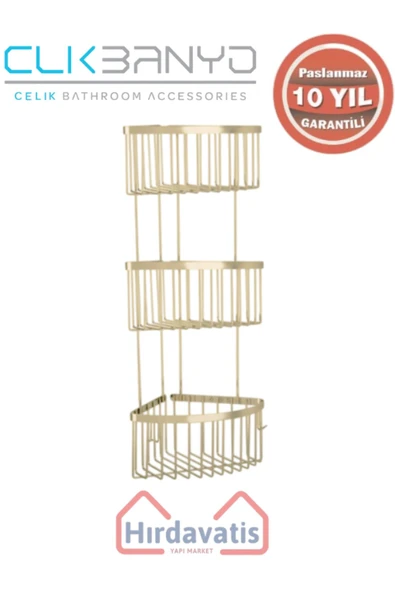 ÇELİK BANYO Paslanmaz Pirinç Üçlü Derin Süngerlik 19x19 Sabunluk Ve Şampuanlık Altın Sarı Gold ürün görseli 1