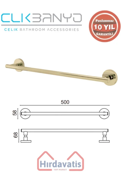 ÇELİK BANYO Paslanmaz Pirinç Flora Uzun Havluluk 50cm Altın Sarı Gold ürün görseli 1
