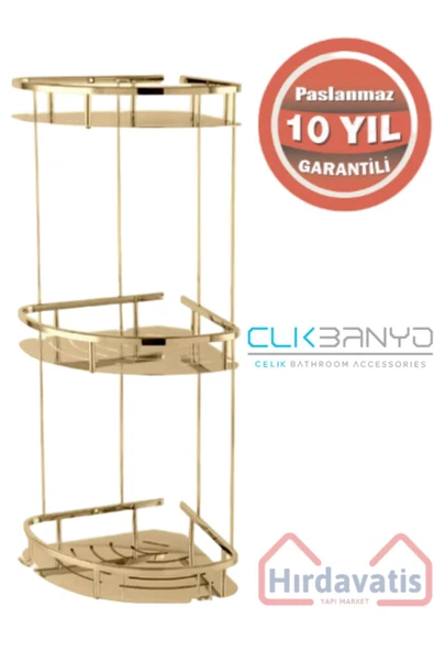 CLK Çelik Banyo Paslanmaz Pirinç Marin 3'lü 19X19CM Şampuanlık Köşe Süngerlik -Altın Gold ürün görseli 1
