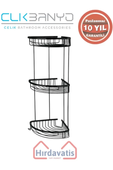 ÇELİK BANYO Paslanmaz Pirinç Destina Krom Üçlü 22x22cm Sabunluk Şampuanlık Ve Köşe Süngerlik Mat Siyah ürün görseli 1