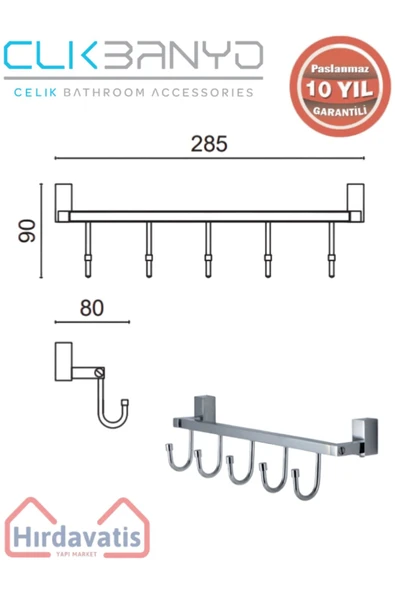 ÇELİK BANYO Paslanmaz Pirinç Swwor 5’li Askılık - Resim 2