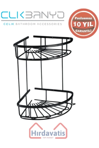 ÇELİK BANYO Paslanmaz Pirinç Zirve 304 İkili Lamalı 19x19cm Sabunluk Şampuanlık Ve Köşe Süngerlik Mat Siyah ürün görseli 1