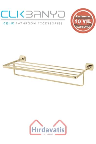 ÇELİK BANYO Paslanmaz Pirinç Milano Raf Havluluk 50cm Altın Sarı Gold ürün görseli 1