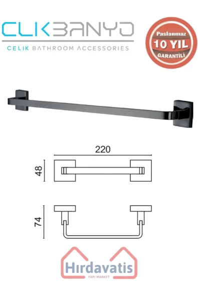 ÇELİK BANYO Paslanmaz Pirinç Tamay Havluluk 20cm Mat Siyah ürün görseli 1