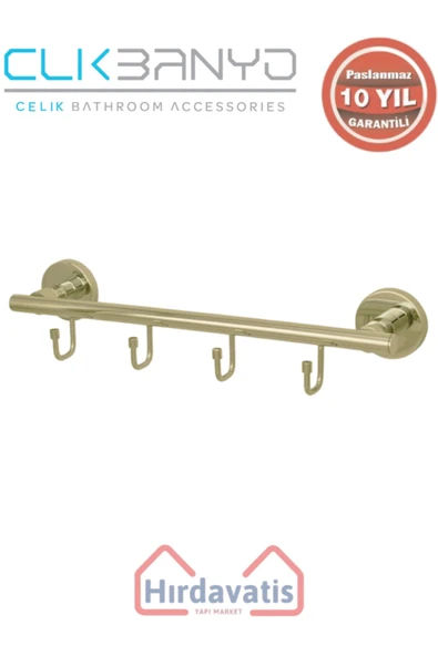 ÇELİK BANYO Paslanmaz Pirinç Flora 4’lü Askılık Altın Sarı Gold ürün görseli 1