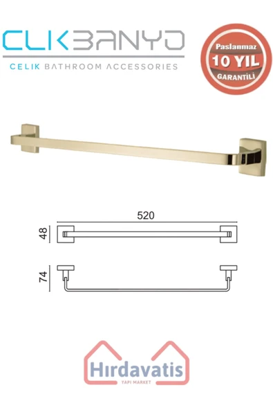 ÇELİK BANYO Paslanmaz Pirinç Tamay Havluluk 50cm Altın Sarı Gold ürün görseli 1