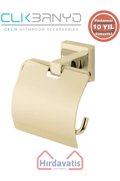 ÇELİK BANYO Paslanmaz Pirinç Tamay Geniş Kapaklı Kağıtlık Altın Sarı Gold ürün görseli 1