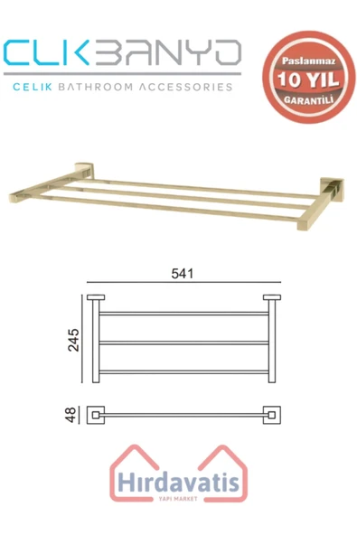 ÇELİK BANYO Paslanmaz Pirinç Tamay Havluluk Düz 50cm Altın Sarı Gold ürün görseli 1