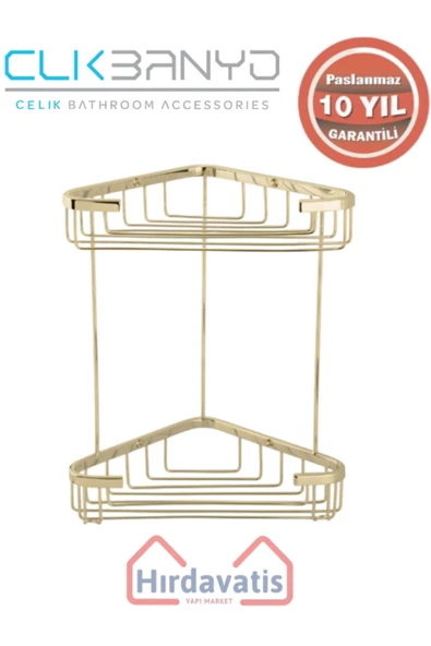 ÇELİK BANYO Paslanmaz Pirinç Efe İkili 18x18cm Sabunluk Şampuanlık Ve Köşe Süngerlik Altın Sarı Gold ürün görseli 1