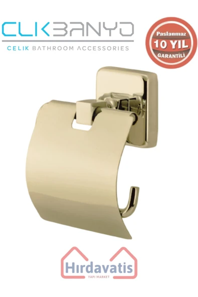 ÇELİK BANYO Paslanmaz Pirinç Kumru Geniș Kapaklı Kağıtlık Altın Sarı Gold ürün görseli 1