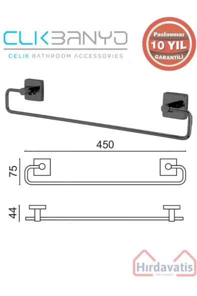 ÇELİK BANYO Paslanmaz Pirinç Vizyon Uzun Havluluk 45cm Mat Siyah ürün görseli 1