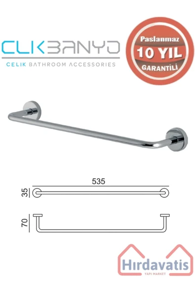 ÇELİK BANYO Paslanmaz Pirinç Eser Uzun Havluluk 50cm ürün görseli 1