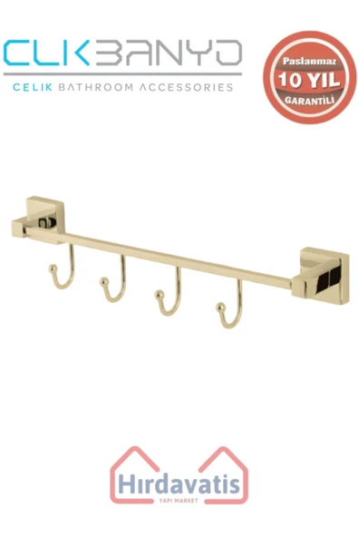 ÇELİK BANYO Paslanmaz Pirinç Tamay 4’lü Askılık Altın Sarı Gold ürün görseli 1