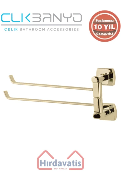 ÇELİK BANYO Paslanmaz Pirinç Milano 2’li Döner Havluluk Altın Sarı Gold ürün görseli 1