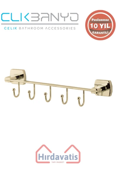 ÇELİK BANYO Paslanmaz Pirinç Milano 5’li Askılık Altın Sarı Gold ürün görseli 1