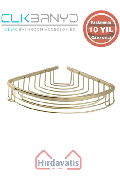 ÇELİK BANYO Paslanmaz Pirinç Destina Krom Tekli 22x22cm Sabunluk Şampuanlık Ve Köşe Süngerlik Altın Sarı Gold ürün görseli 1