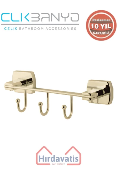 ÇELİK BANYO Paslanmaz Pirinç Milano 3’lü Askılık Krom Altın Sarı Gold ürün görseli 1