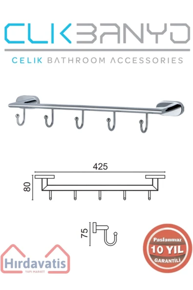 ÇELİK BANYO Paslanmaz Pirinç Zirve 5’li Askılık ürün görseli 1