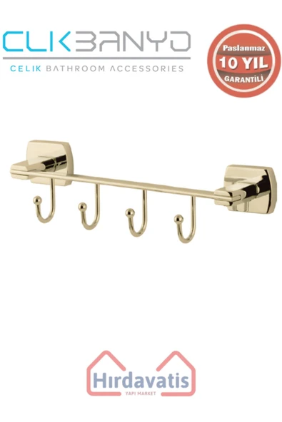 ÇELİK BANYO Paslanmaz Pirinç Milano 4’lü Askılık Altın Sarı Gold ürün görseli 1