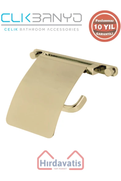 ÇELİK BANYO Paslanmaz Pirinç Mercan Geniş Kapaklı Kağıtlık Altın Sarı Gold ürün görseli 1