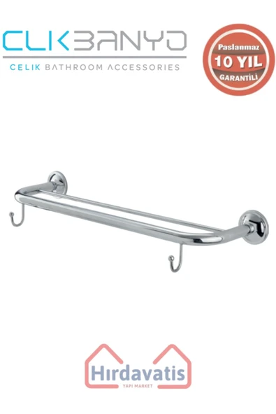 ÇELİK BANYO Paslanmaz Pirinç Bella İkili Uzun Havluluk Kancalı 50cm ürün görseli 1