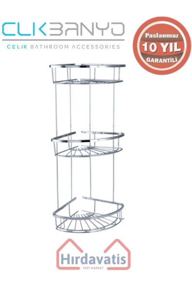 ÇELİK BANYO Paslanmaz Pirinç Zirve 304 Üçlü Lamalı 19x19cm Sabunluk Şampuanlık Ve Köşe Süngerlik ürün görseli 1