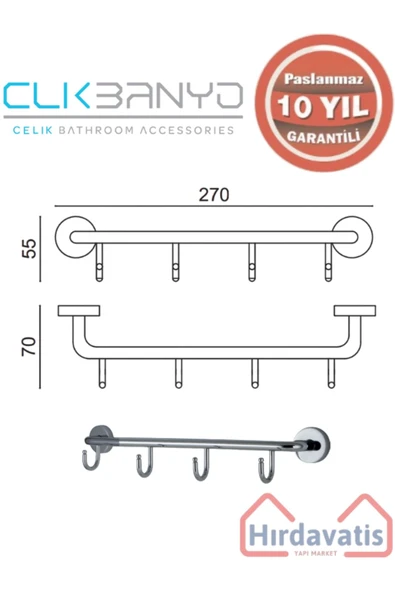 ÇELİK BANYO Paslanmaz Pirinç Eser 4’lü Askılık - Resim 2