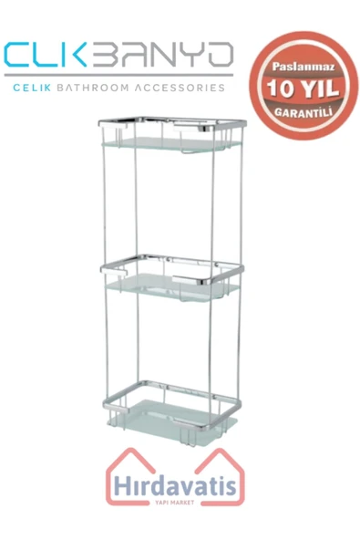 ÇELİK BANYO Paslanmaz Pirinç Taci Camlı Üçlü 22x15cm Sabunluk Şampuanlık Ve Köşe Süngerlik ürün görseli 1