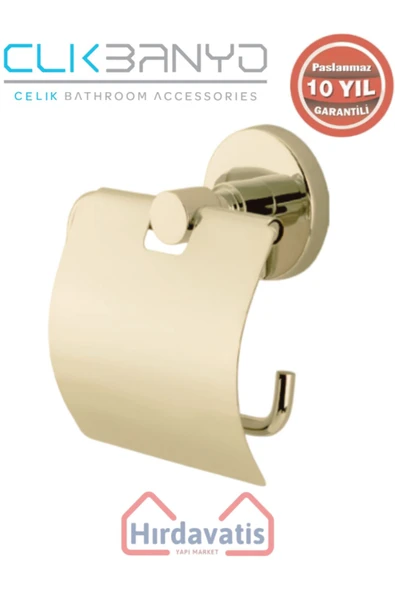 ÇELİK BANYO Paslanmaz Pirinç Flora Geniș Kapaklı Kağıtlık Altın Sarı Gold ürün görseli 1