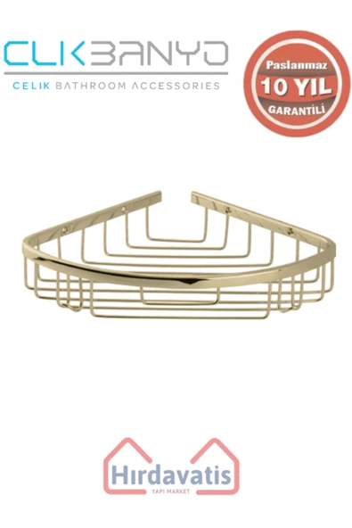 ÇELİK BANYO Paslanmaz Pirinç Zerrin Tekli 22x22cm Sabunluk Şampuanlık Ve Köşe Süngerlik Altın Sarı Gold ürün görseli 1