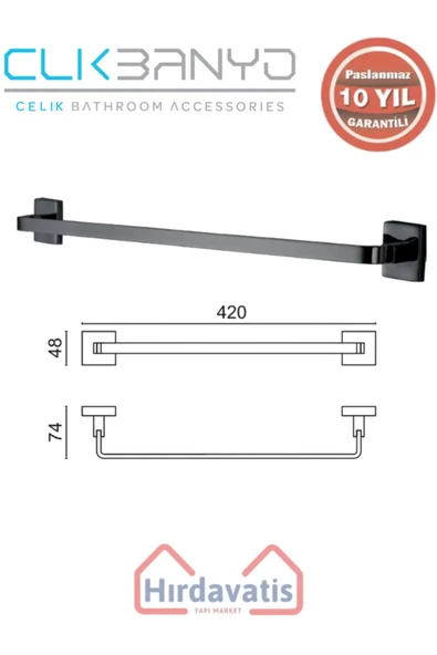 ÇELİK BANYO Paslanmaz Pirinç Tamay Havluluk 40cm Mat Siyah ürün görseli 1